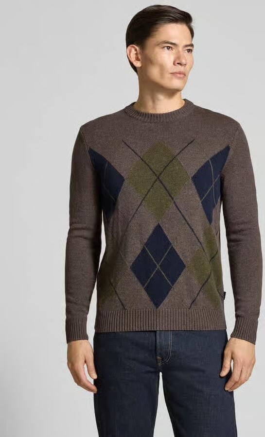 Bugatti Regular fit gebreide pullover van wolmix met ruitmotief - Foto 2