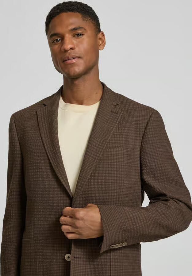 Bugatti slim fit 2-knoops colbert van mix van katoen en linnen