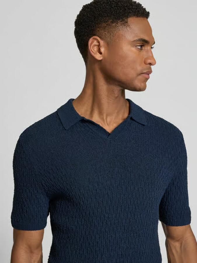 Bugatti slim fit gebreid poloshirt met structuurpatroon