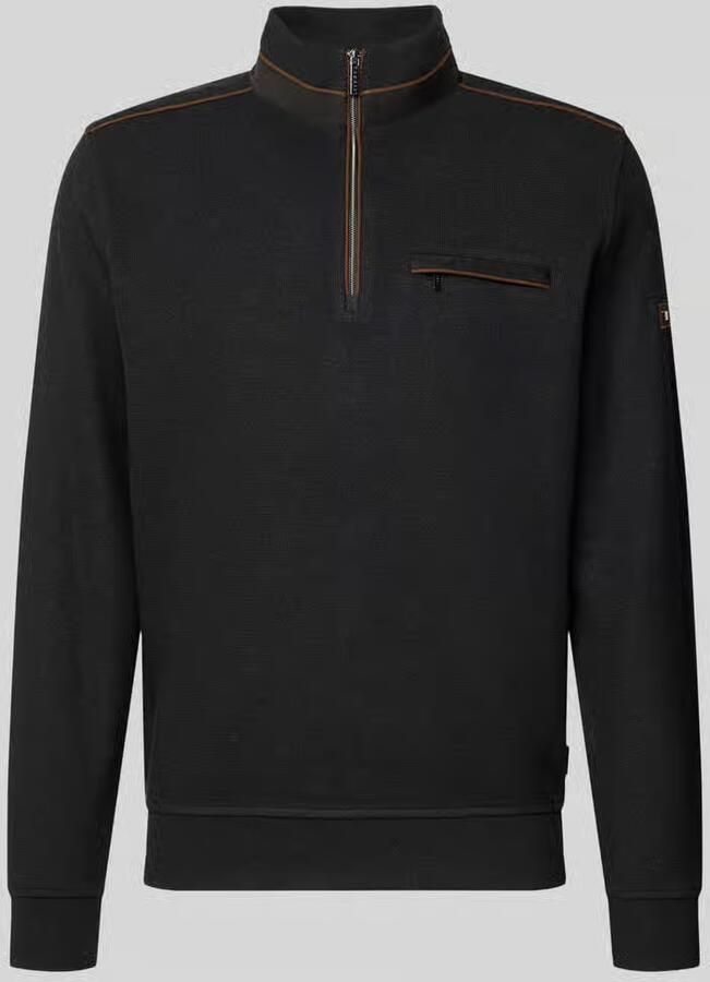 Bugatti Sweatshirt met opstaande kraag en ritssluiting
