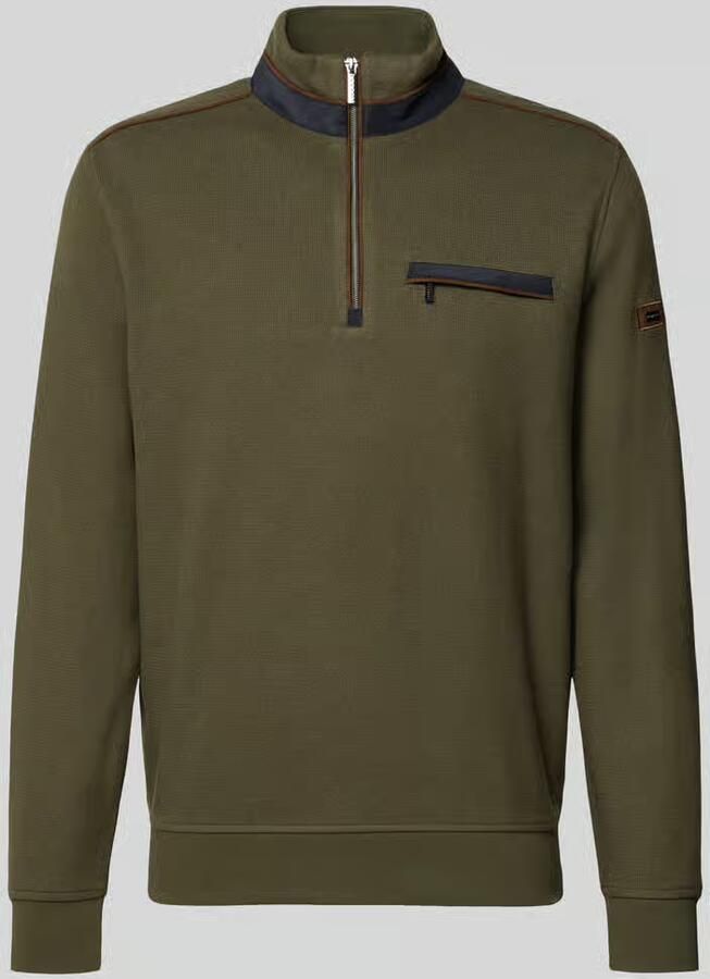 Bugatti Sweatshirt met opstaande kraag en ritssluiting