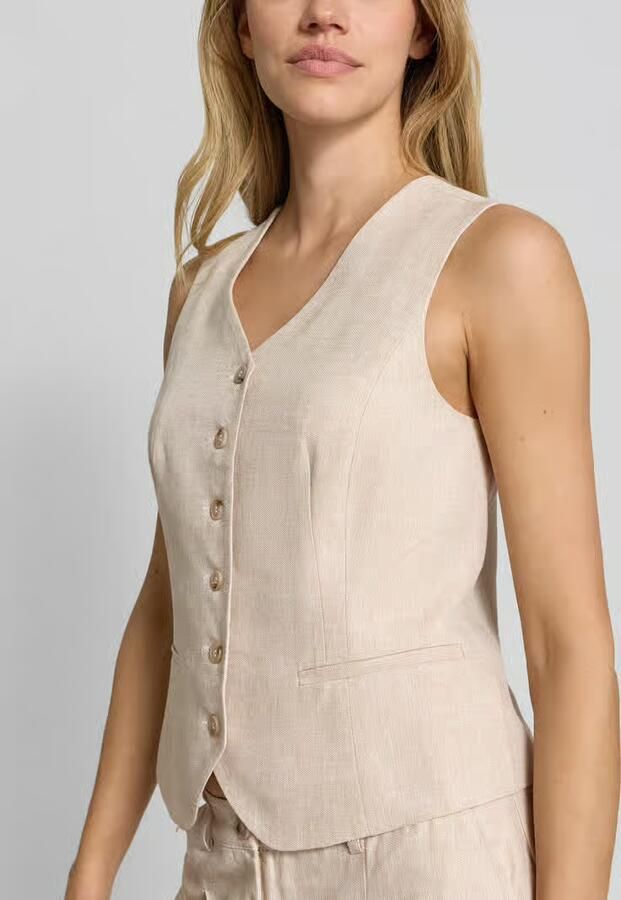 B.Young Bodywarmer van mix van viscose en linnen met V-hals model 'DAZIA'