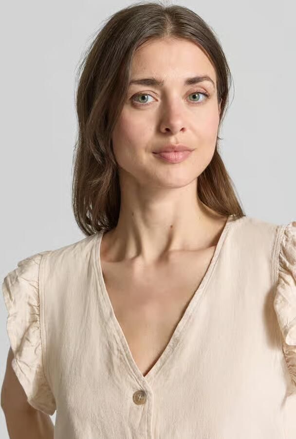 B.Young regular fit blouse van mix van linnen en viscose met ruches