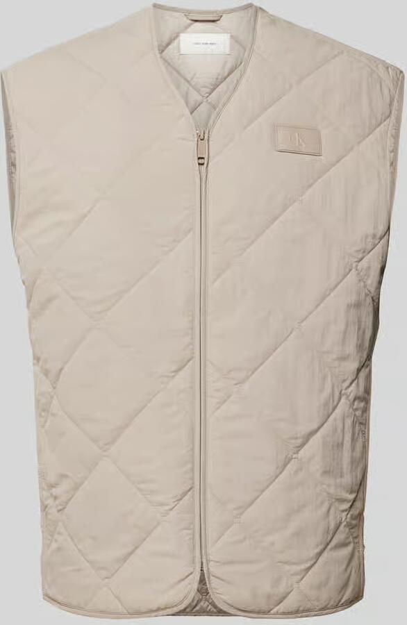 Calvin Klein Jeans Grijze Nylon V-Hals Gilet met Rits Gray Heren