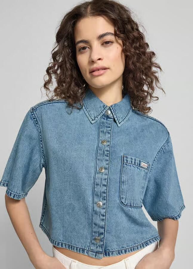 Calvin Klein Jeans Cropped overhemdblouse in denimlook