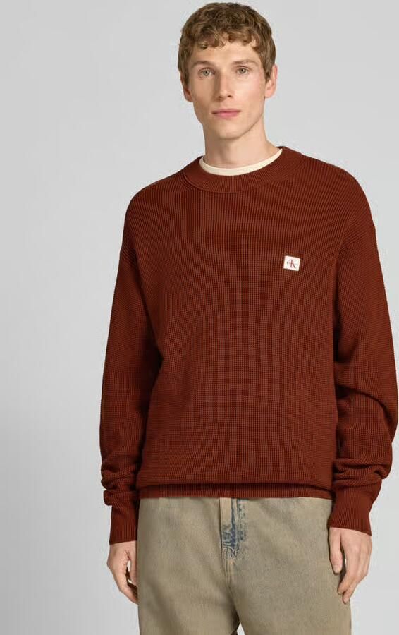 CALVIN KLEIN Heren Truien & Vesten Ls Ez Cotton Waffle Crewnk Swtr 9 Bruin - Foto 6