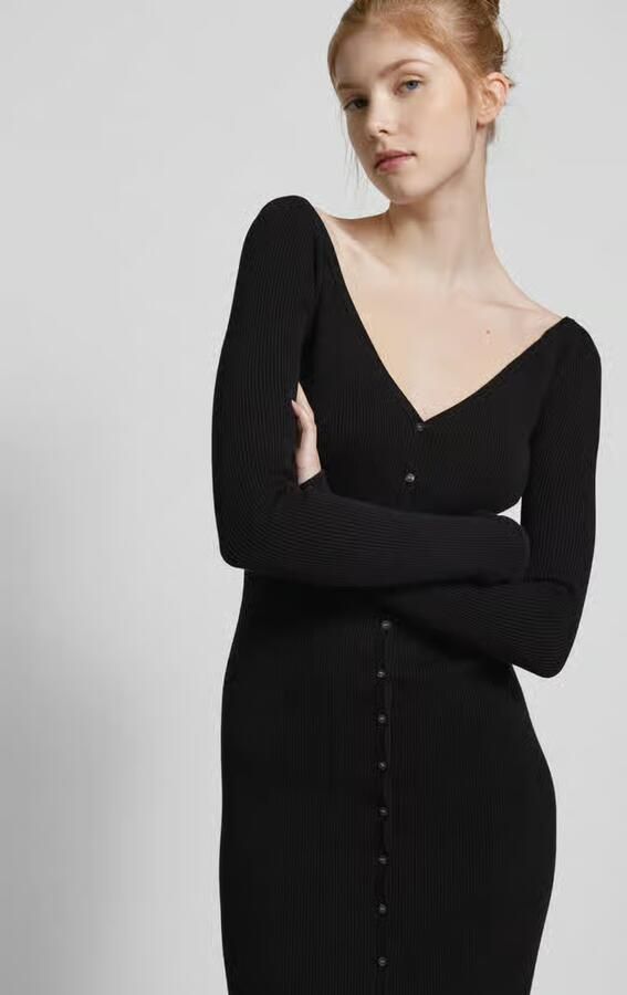 Calvin Klein Jeans Zwarte Biologisch Katoen V-Hals Jurk Black Dames - Foto 4