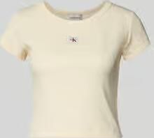 Calvin Klein Jeans Kort T-shirt in riblook met labelbadge