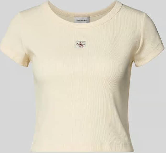 Calvin Klein Jeans Kort T-shirt in riblook met labelbadge