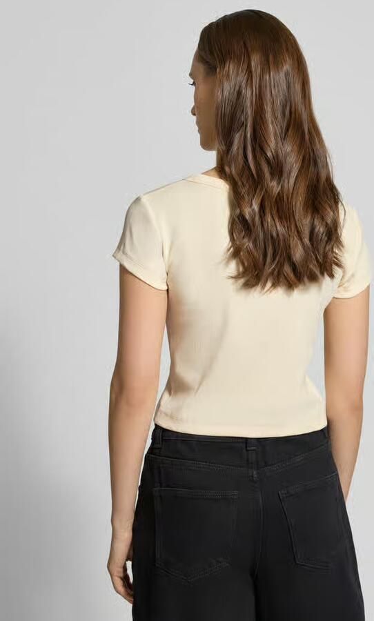 Calvin Klein Jeans Kort T-shirt in riblook met labelbadge - Foto 2