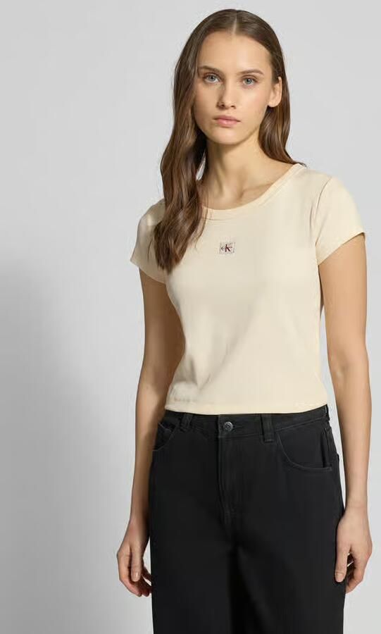 Calvin Klein Jeans Kort T-shirt in riblook met labelbadge - Foto 3