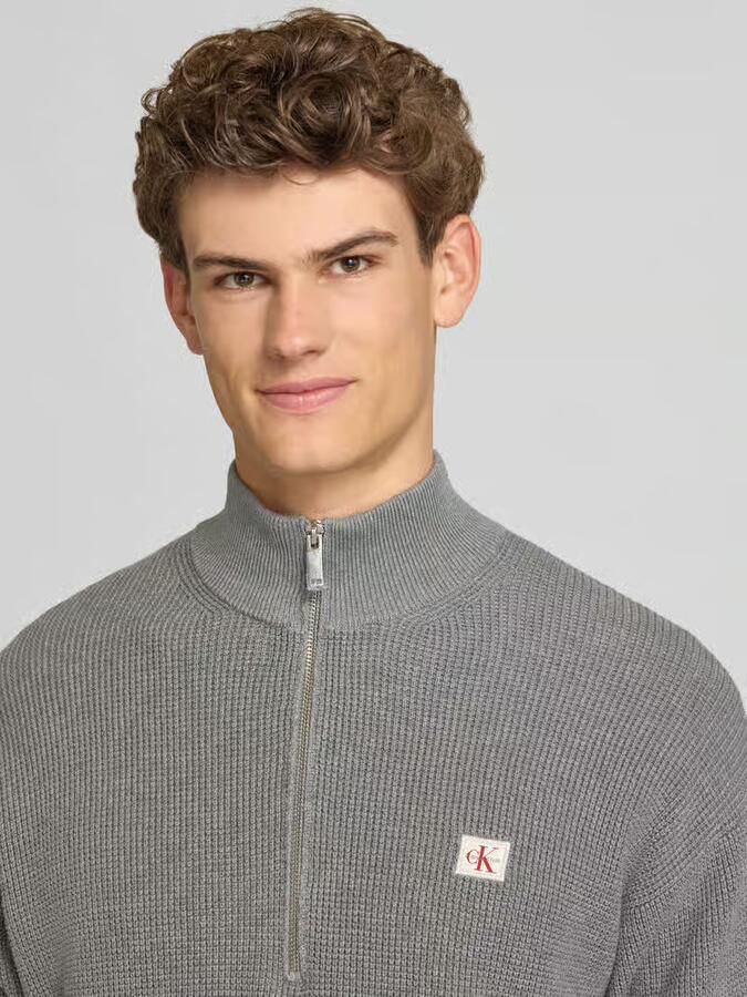 CALVIN KLEIN Heren Truien & Vesten Ls Ez Cotton Waffle Quarter Zip Grijs - Foto 5