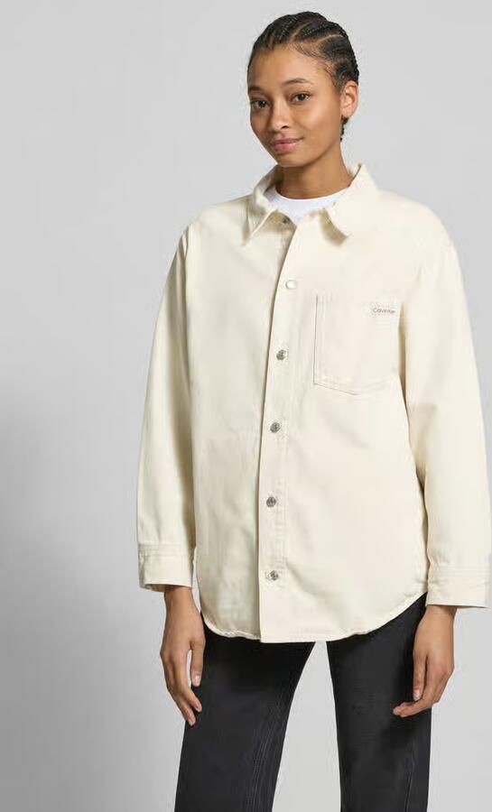 Calvin Klein Jeans Overhemdblouse Regular fit van katoenmix met linnenanteil - Foto 3