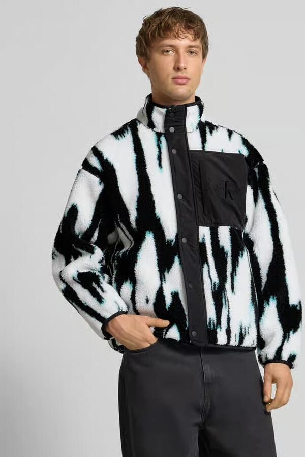 Calvin Klein Jeans Regular fit fleecejack met logostitching model 'Jacquard' - Foto 2