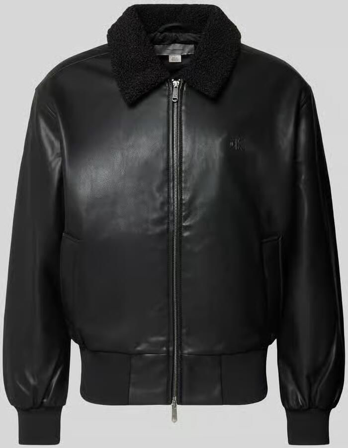 Calvin Klein Jeans Regular fit Jack in leerlook met platte kraag