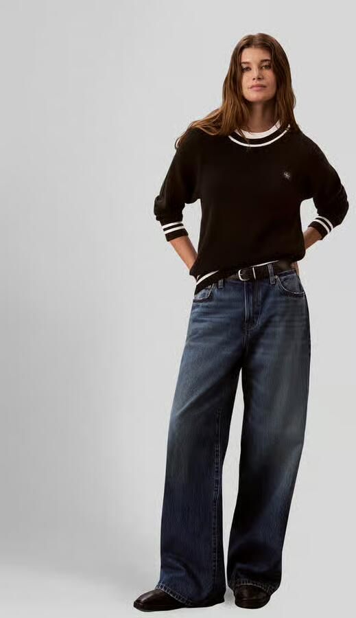 Calvin Klein Jeans Regular fit pullover van puur katoen met contrasterende strepen - Foto 2