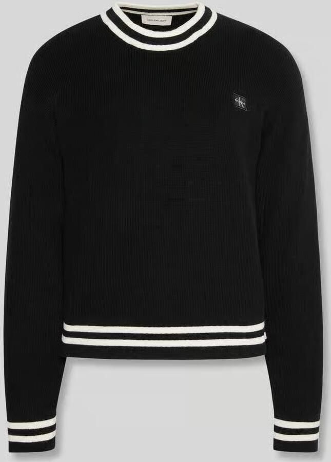 Calvin Klein Jeans Regular fit pullover van puur katoen met contrasterende strepen - Foto 2