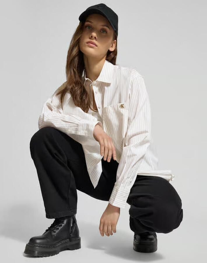 Calvin Klein Jeans Relaxed fit blouse met borstzak en labelstitching - Foto 2