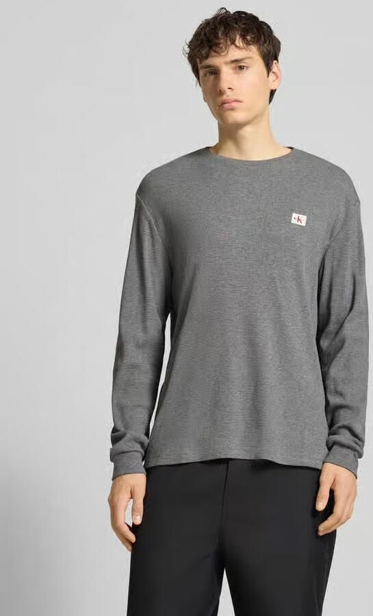 Calvin Klein Jeans Slim fit shirt met lange mouwen en logopatch model 'Waffle' - Foto 6