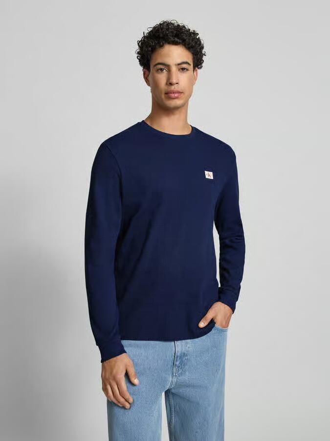Calvin Klein Jeans Slim fit shirt met lange mouwen en logopatch model 'Waffle' - Foto 7