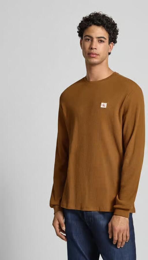 Calvin Klein Jeans Slim fit shirt met lange mouwen en logopatch model 'Waffle' - Foto 6