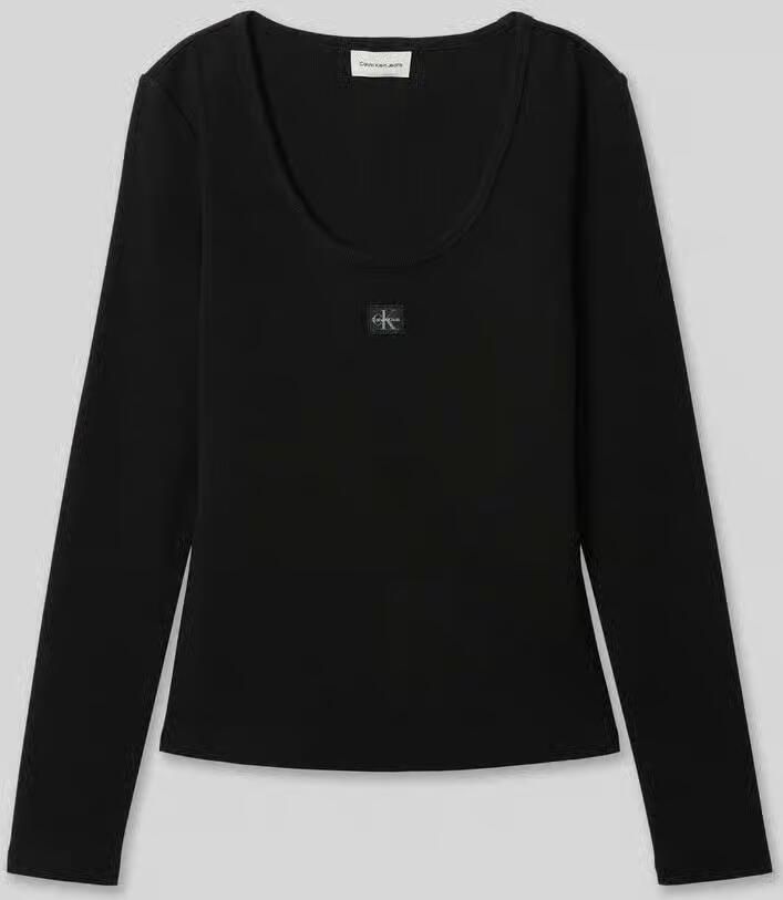 CALVIN KLEIN Dames Tops & T-shirts Ls Woven Label 2x2 Rib Scoop Nec Zwart - Foto 11