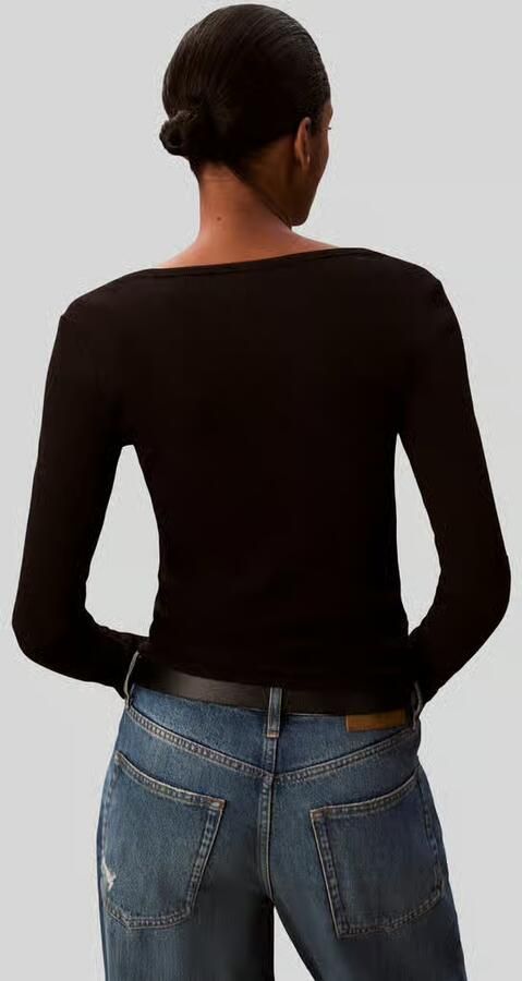 CALVIN KLEIN Dames Tops & T-shirts Ls Woven Label 2x2 Rib Scoop Nec Zwart - Foto 10