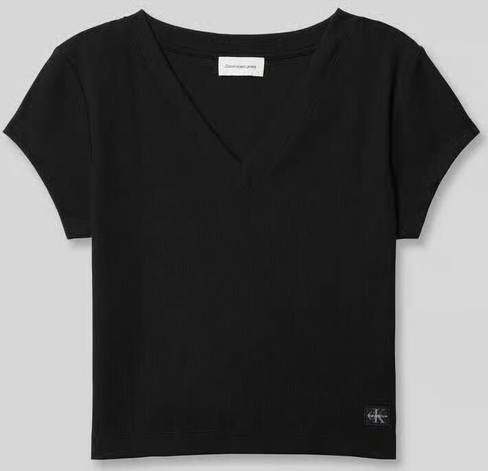 Calvin Klein T-shirt A- SS WOVEN LABEL RIB VNECK TEE - Foto 7