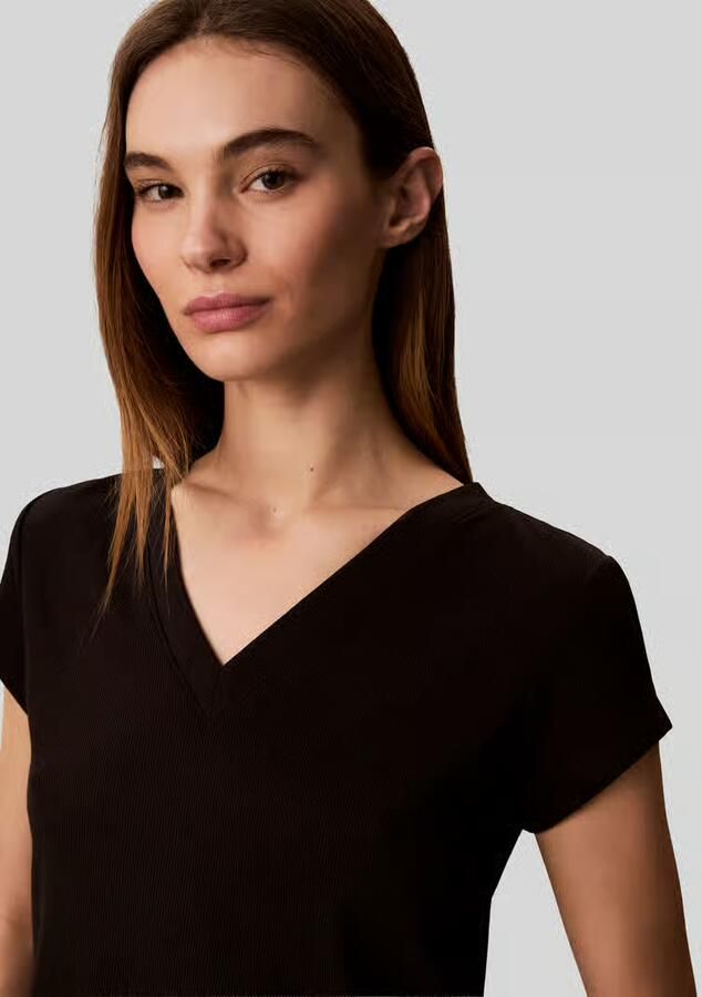Calvin Klein T-shirt A- SS WOVEN LABEL RIB VNECK TEE - Foto 6