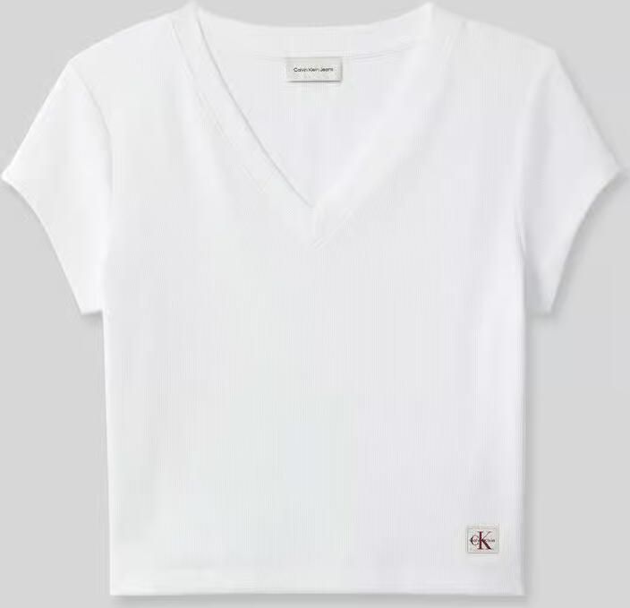 Calvin Klein T-shirt A- SS WOVEN LABEL RIB VNECK TEE - Foto 6
