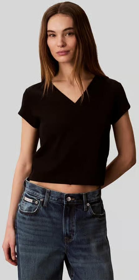 Calvin Klein T-shirt A- SS WOVEN LABEL RIB VNECK TEE - Foto 6