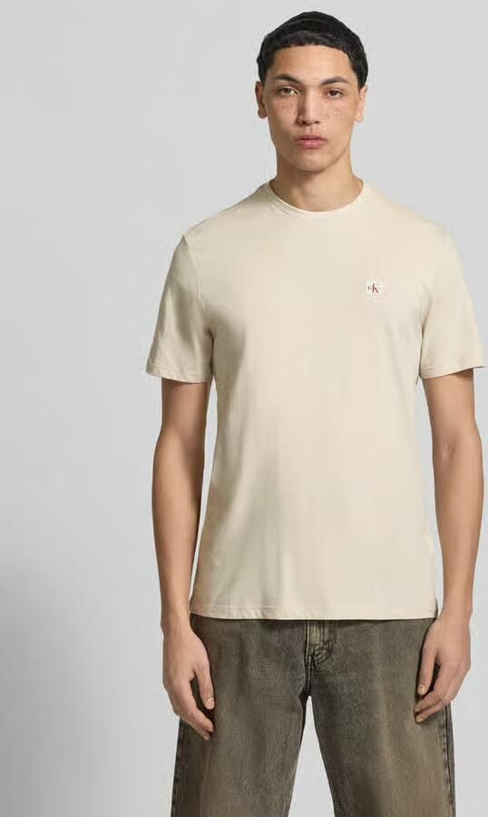CALVIN KLEIN Heren Polo's & T-shirts Ss Badge 30s Jersey Classic Tee Beige - Foto 10