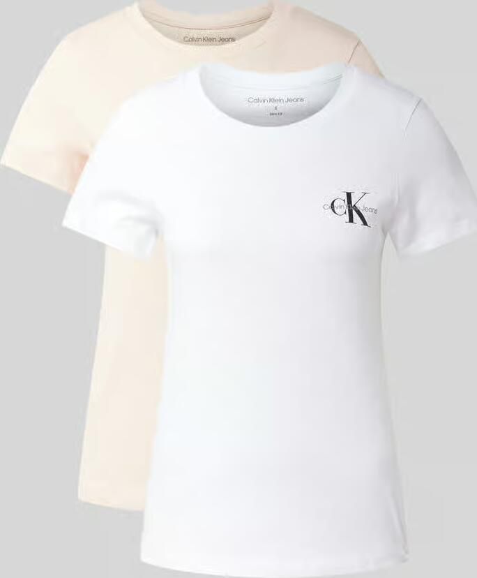 Calvin Klein Jeans T-shirt met labelprint in een set van 2 stuks