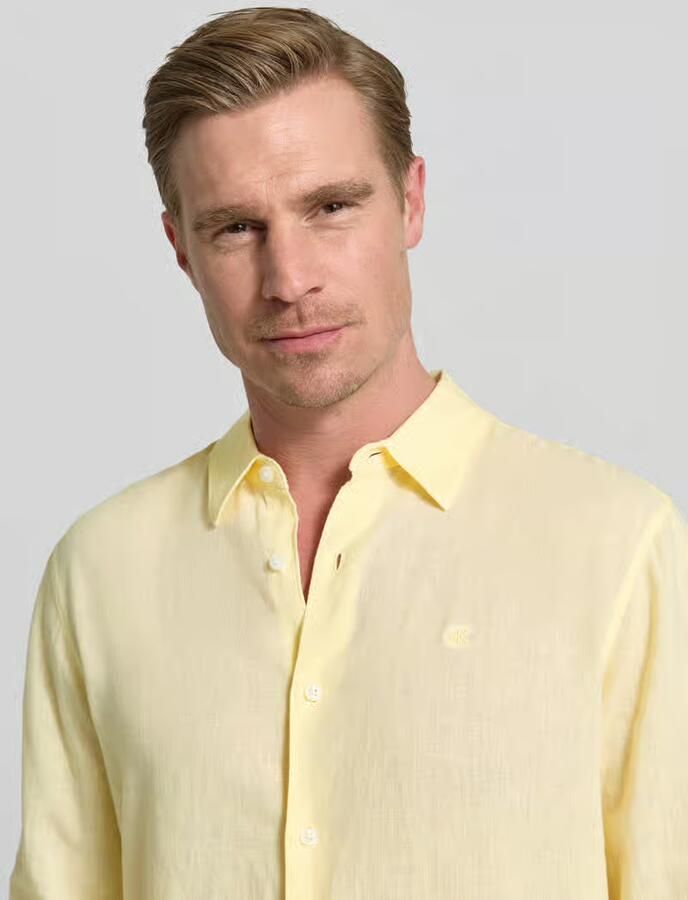 CK Calvin Klein regular fit vrijetijdsoverhemd van mix van linnen en lyocell