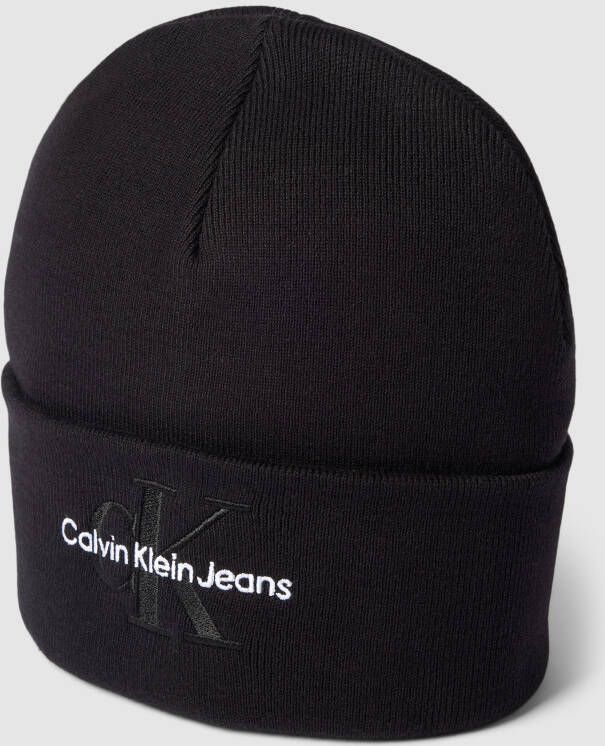 Calvin Klein Jeans Zwarte katoenen gebreide ribmuts met CK-monogram Black Heren