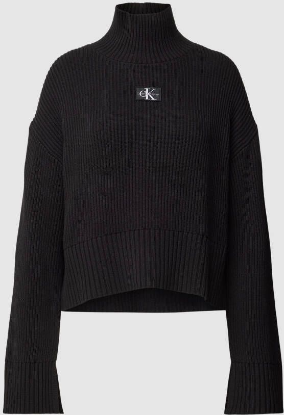 Calvin Klein Jeans Zwarte trui met klassiek design en hoge kraag Black Dames