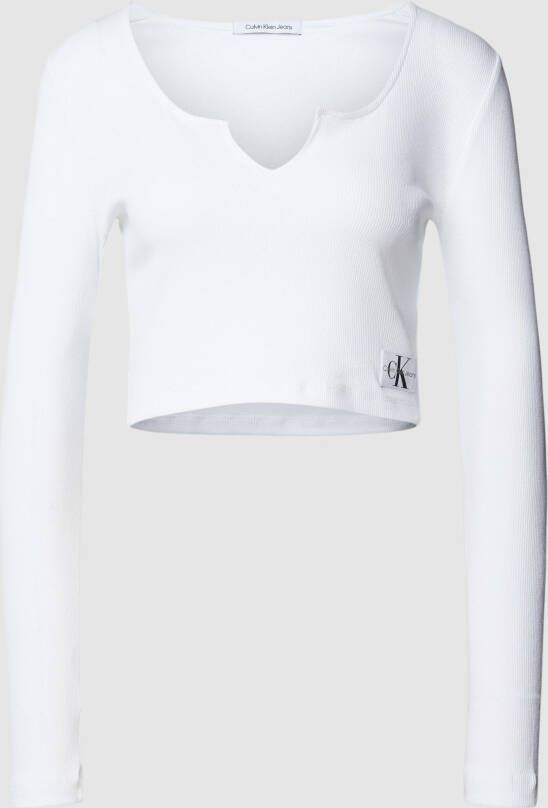 Calvin Klein Geribbelde Stretch Katoenen T-Shirt Wit White Dames
