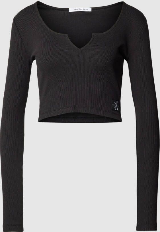 Calvin Klein Geribbeld Stretch Katoenen T-Shirt Slim Fit Black Dames