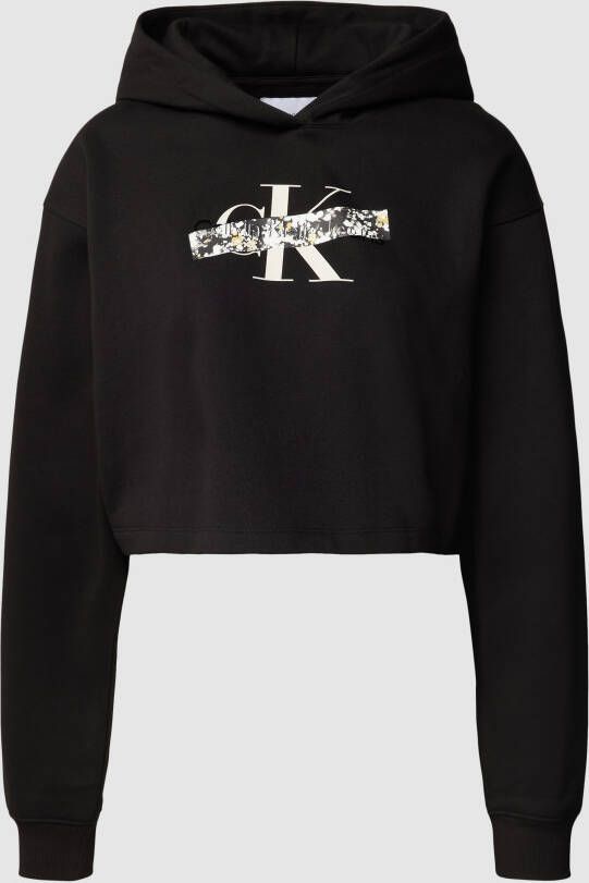Calvin Klein Jeans Korte hoodie met logoprint model 'FLORALS'