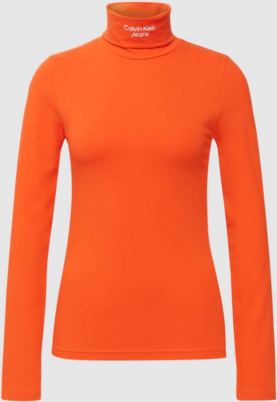 Calvin Klein Slim-Fit Logo Turtleneck in Warm Oranje Orange Dames