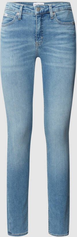 Calvin Klein Slim Fit Gewassen Jeans met Logo Detail Blauw Dames