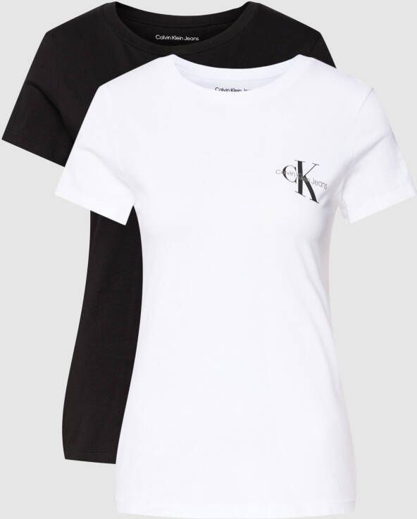 Calvin Klein Jeans Slim fit T-shirt met labelprint in een set van 2 stuks