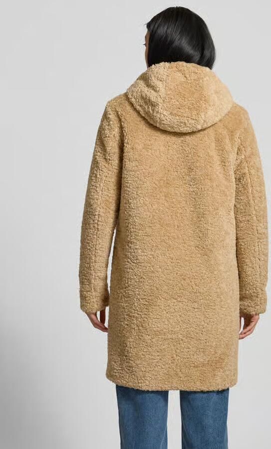 Camel active Lange jas van teddybont met capuchon en tweewegsritssluiting