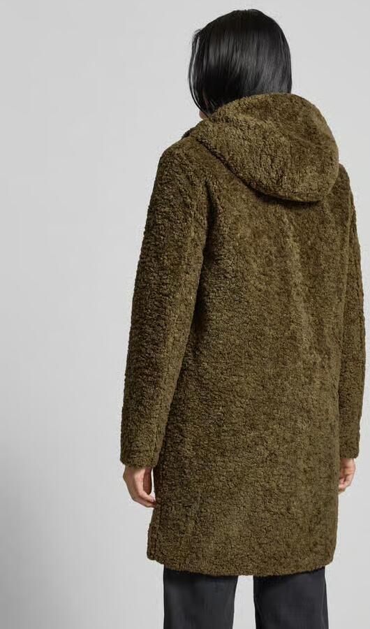 Camel active Lange jas van teddybont met capuchon en tweewegsritssluiting