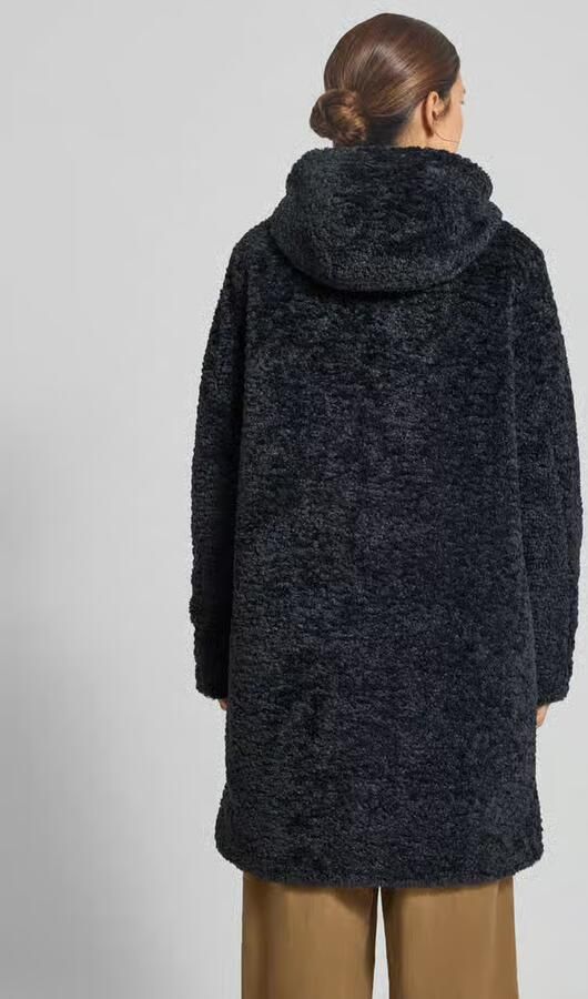 Camel active Lange jas van teddybont met capuchon en tweewegsritssluiting