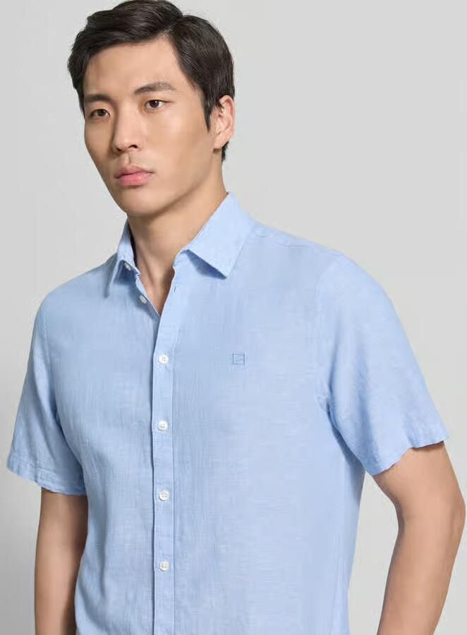 Casual friday slim fit vrijetijdsoverhemd van mix van katoen en linnen model 'AKSEL'