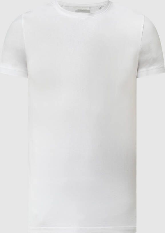 Casual friday T-shirt met geribde ronde hals