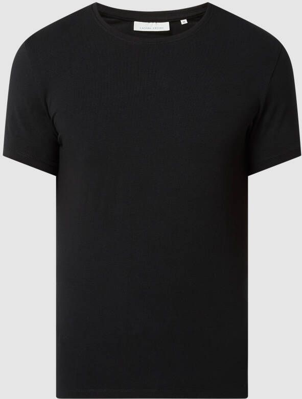 Casual friday T-shirt met geribde ronde hals