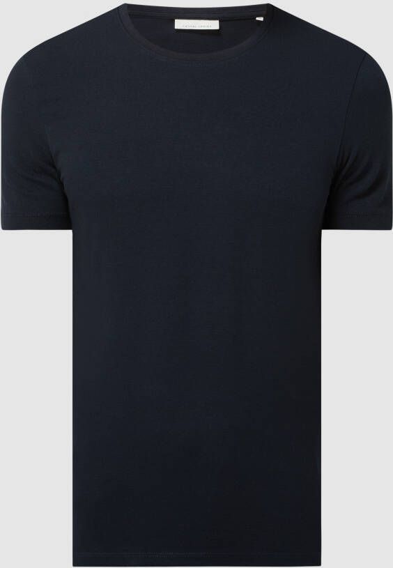 Casual friday T-shirt met geribde ronde hals