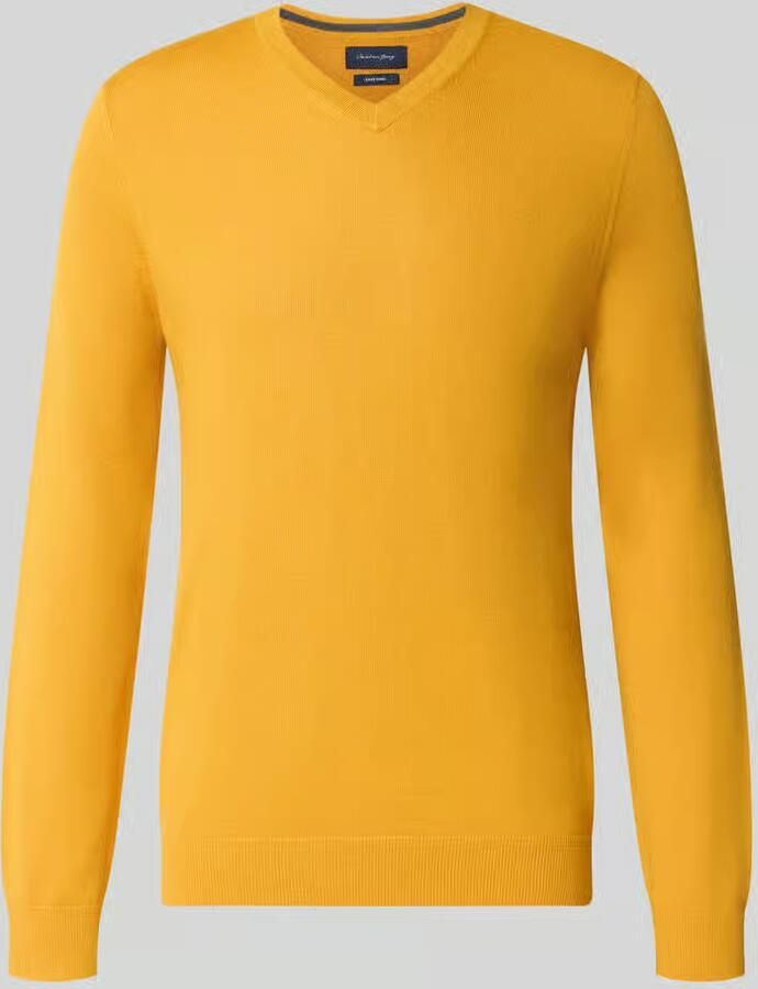 Christian Berg Men Gebreide pullover van wolmix met v-hals